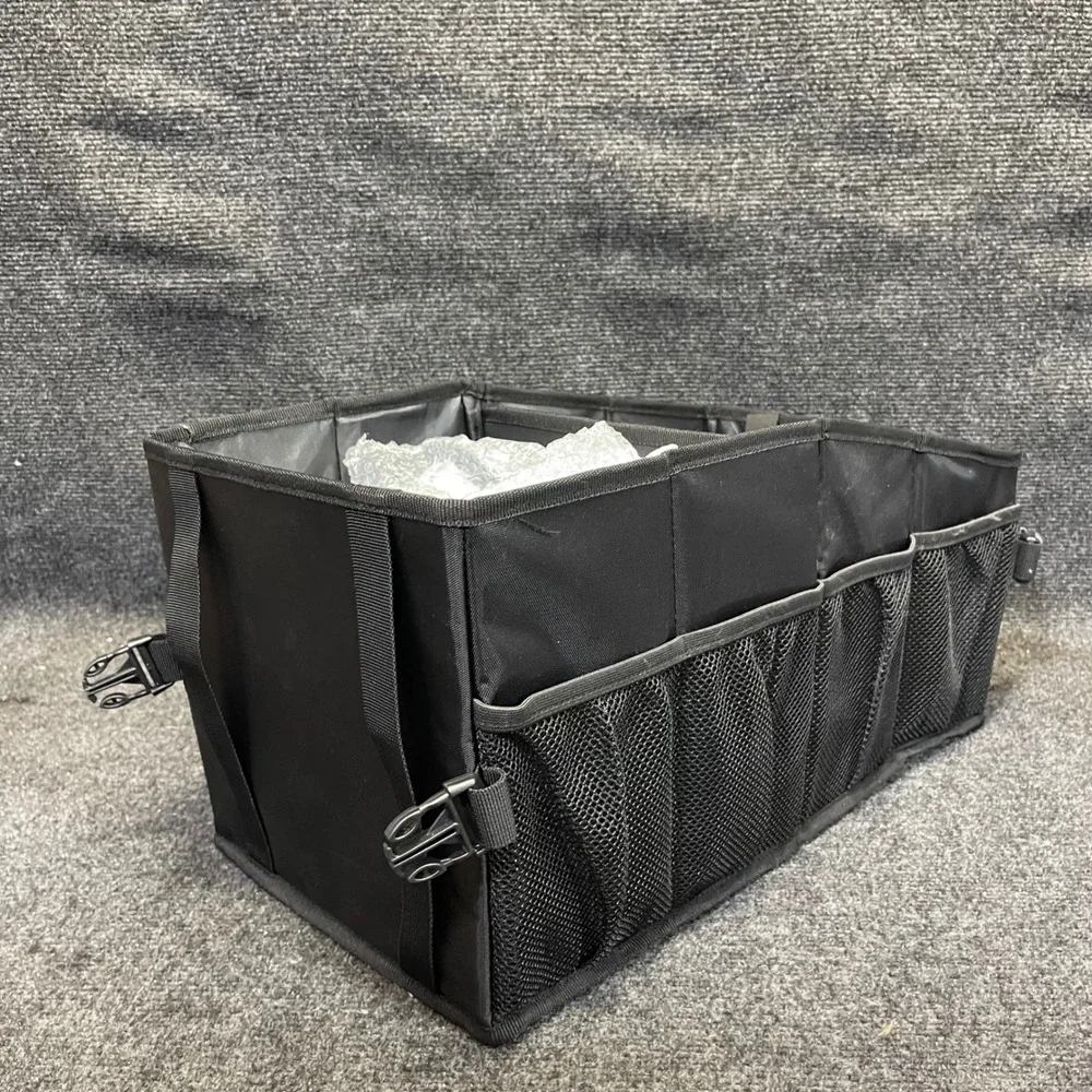 FOXBOX Black Trunk Organizer Cargo Collapsible Mesh Pockets Travel Storage Bag